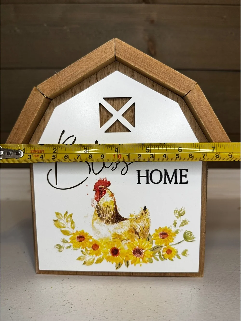 Farmhouse Barn Sign - Bless This Home Rooster & Sunflowers 8